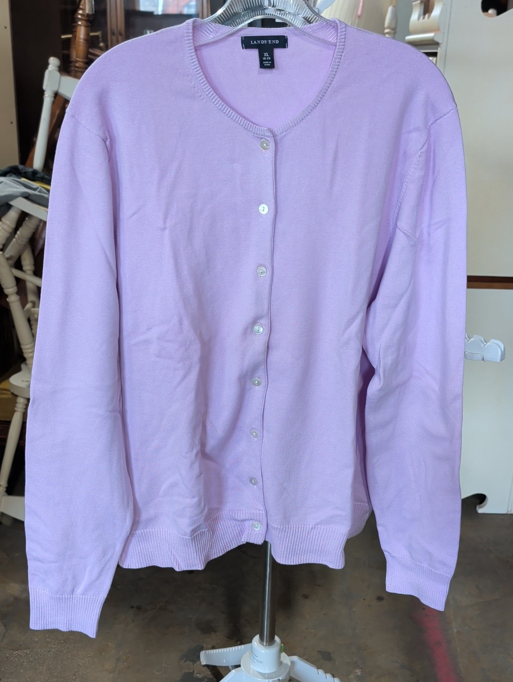 Lands' End Women's Light Lavender Button-Front Cardigan